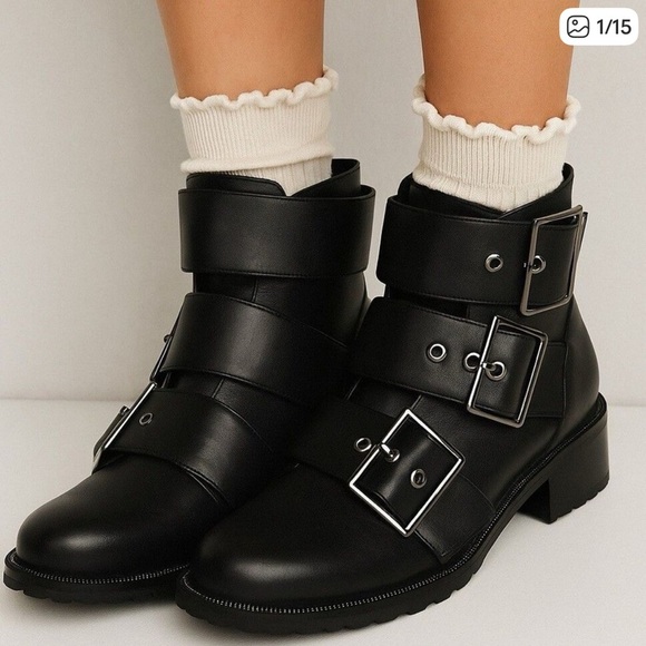 Blondo Shoes - Blondo Camila Waterproof Black Leather Triple Buckle Moto Boots 9